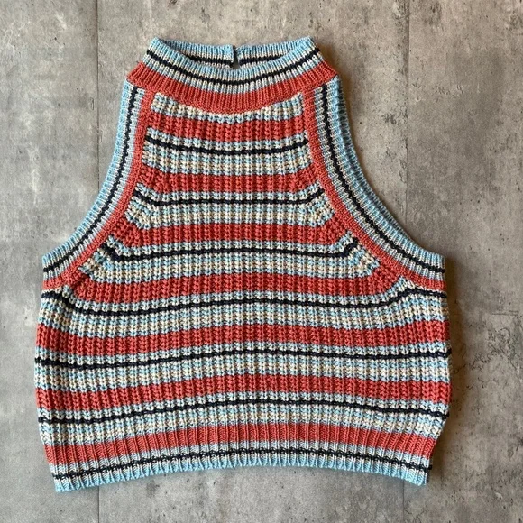 Y2k crochet tank top pastel striped crop top granny core summer shirt womens L - Picture 1 of 5